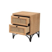 Baxton Studio Weslan MidCentury Modern Industrial Natural Brown Finished Wood and Black Metal 2Drawer Nightstand