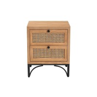 Baxton Studio Weslan MidCentury Modern Industrial Natural Brown Finished Wood and Black Metal 2Drawer Nightstand