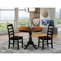 East West Furniture 3Piece Mid Century Modern Dining Set Include a Wooden Table and 2 Modern Dining Chairs with Ladder Back B