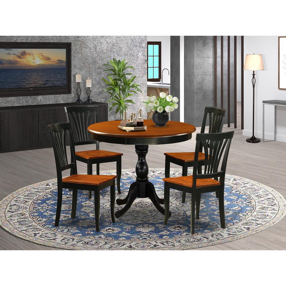 East West Furniture 5Piece Dining Set Include a Dining Table and 4 Mid Century Chairs with Slatted Back Black Finish