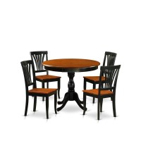 East West Furniture 5Piece Dining Set Include a Dining Table and 4 Mid Century Chairs with Slatted Back Black Finish