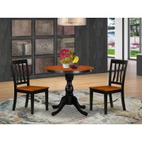 East West Furniture 3Piece Kitchen Table Set Contains a Wooden Table and 2 Kitchen Chairs with Slatted Back Black Finish