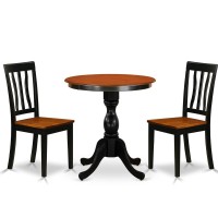 East West Furniture 3Piece Kitchen Table Set Contains a Wooden Table and 2 Kitchen Chairs with Slatted Back Black Finish