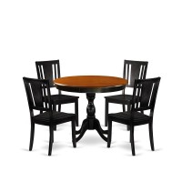 East West Furniture 5Piece Dining Room Table Set Contains a Dining Table and 4 Wooden Dining Chairs with Panel Back Black Fin