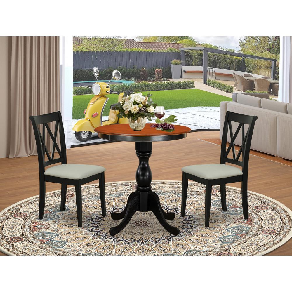 East West Furniture 3Piece Dining Table Set Include a Dining Table and 2 Linen Fabric Dining Room Chairs with Double X Back B