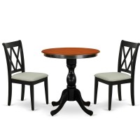 East West Furniture 3Piece Dining Table Set Include a Dining Table and 2 Linen Fabric Dining Room Chairs with Double X Back B