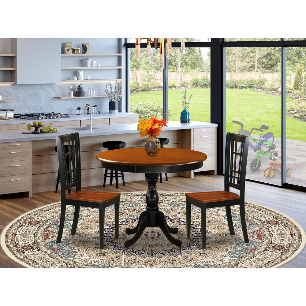 East West Furniture 3Piece Modern Dining Table Set Contains a Dining Room Table and 2 Dining Chairs with Slatted Back Black F