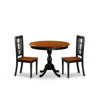 East West Furniture 3Piece Modern Dining Table Set Contains a Dining Room Table and 2 Dining Chairs with Slatted Back Black F