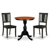 East West Furniture 3Piece Mid Century Modern Dining Set Include a Wood Table and 2 Dining Chairs with Slatted Back Black Fin