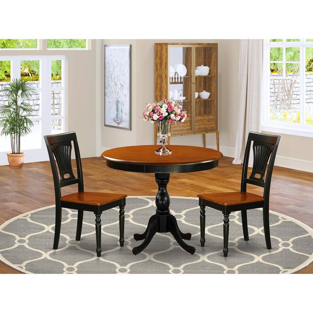 East West Furniture 3Piece Mid Century Dining Set Contains a Wooden Table and 2 Dinner Chairs with Slatted Back Black Finish