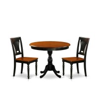 East West Furniture 3Piece Mid Century Dining Set Contains a Wooden Table and 2 Dinner Chairs with Slatted Back Black Finish