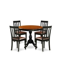 East West Furniture 5Piece Dinning Table Set Consists of a Dining Table and 4 Faux Leather Kitchen Chairs with Slatted Back B