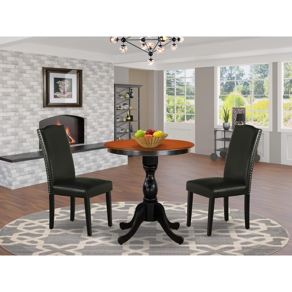 East West Furniture 3Piece Modern Table Set Contains a Modern Kitchen Table and 2 Black PU Leather Upholstered Chairs with Styl