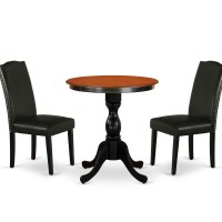 East West Furniture 3Piece Modern Table Set Contains a Modern Kitchen Table and 2 Black PU Leather Upholstered Chairs with Styl