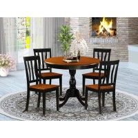 East West Furniture 5Piece Mid Century Dining Set Include a Kitchen Table and 4 Wooden Chairs with Slatted Back Black Finish