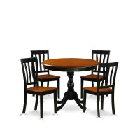 East West Furniture 5Piece Mid Century Dining Set Include a Kitchen Table and 4 Wooden Chairs with Slatted Back Black Finish