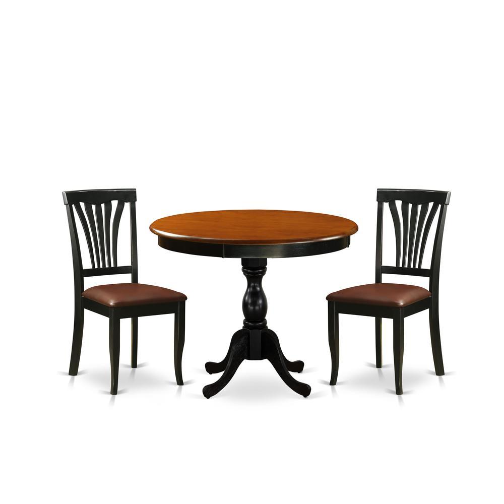 East West Furniture 3Pc Kitchen Dining Table Set Includes a Wood Dining Table and 2 Faux Leather Dining Room Chairs with Slatte