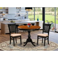 East West Furniture 3Pc Kitchen Dining Table Set Consists of a Kitchen Table and 2 Linen Fabric Mid Century Chairs with Slatted