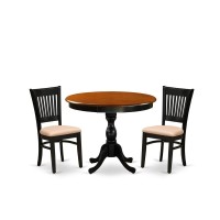 East West Furniture 3Pc Kitchen Dining Table Set Consists of a Kitchen Table and 2 Linen Fabric Mid Century Chairs with Slatted