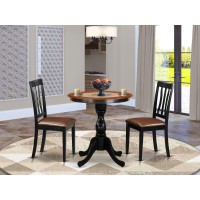 East West Furniture 3Piece Dining Room Table Set Include a Dining Table and 2 Faux Leather Dining Chairs with Slatted Back Bl