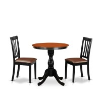 East West Furniture 3Piece Dining Room Table Set Include a Dining Table and 2 Faux Leather Dining Chairs with Slatted Back Bl