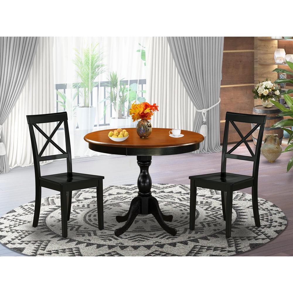 East West Furniture 3Pc Kitchen Dining Table Set Includes a Dinner Table and 2 Wooden Dining Chairs with XBack Black Finish