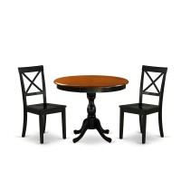 East West Furniture 3Pc Kitchen Dining Table Set Includes a Dinner Table and 2 Wooden Dining Chairs with XBack Black Finish