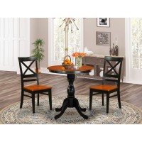 East West Furniture 3Piece Dining Table Set Consist of Dining Table and 2 Wooden Chairs with X Back Black Finish