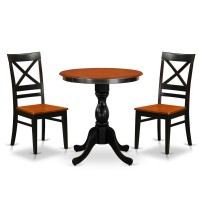 East West Furniture 3Piece Dining Table Set Consist of Dining Table and 2 Wooden Chairs with X Back Black Finish