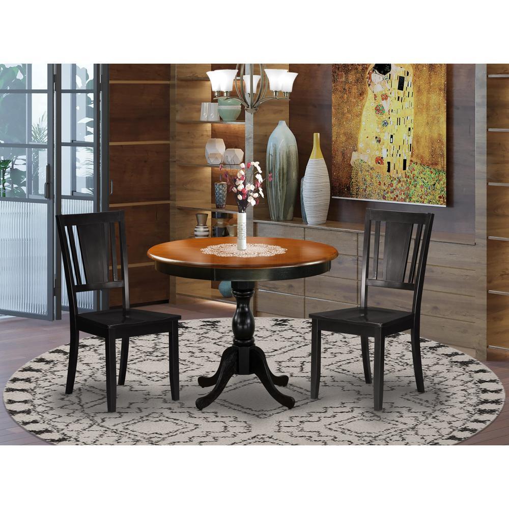 East West Furniture 3Piece Modern Dining Set Consists Of A Dinette Table And 2 Dinning Chairs With Panel Back Black Finish