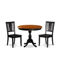 East West Furniture 3Piece Modern Dining Set Consists Of A Dinette Table And 2 Dinning Chairs With Panel Back Black Finish