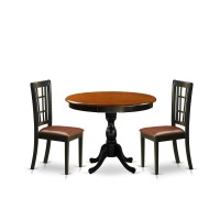 East West Furniture 3Piece Dinner Table Set Contains a Dining Table and 2 Faux Leather Kitchen Chairs with Slatted Back Black