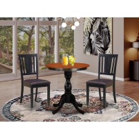 East West Furniture 3Piece Kitchen Table Set Include a Dining Table and 2 Faux Leather Dinner Chairs with Slatted Back Black