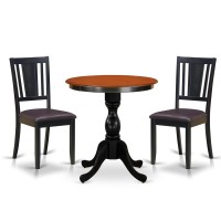 East West Furniture 3Piece Kitchen Table Set Include a Dining Table and 2 Faux Leather Dinner Chairs with Slatted Back Black