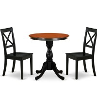 East West Furniture 3Piece Modern Dining Set Contains a Dining Table and 2 Wooden Chairs with X back Black Finish