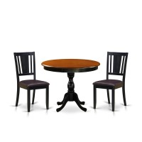 East West Furniture 3Pc Dining Room Table Set Contains a Mid Century Dining Table and 2 Faux Leather Dining Chairs with Panel B