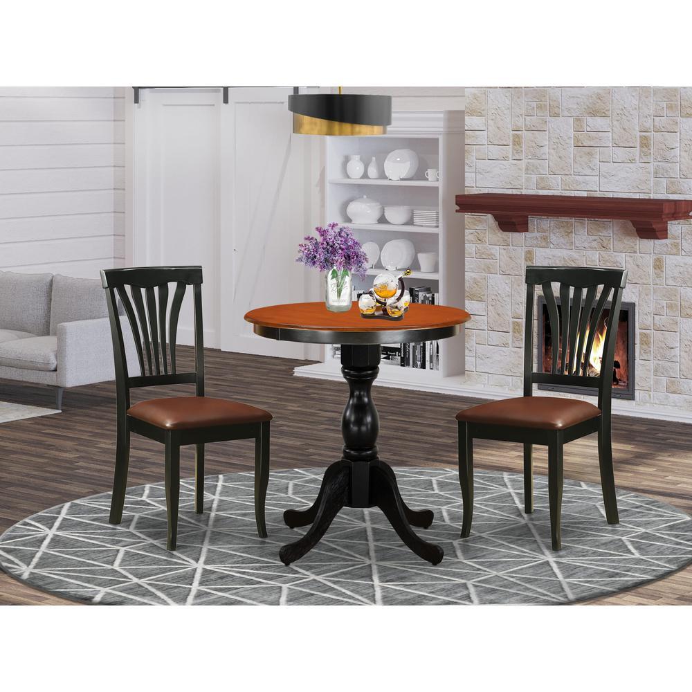 East West Furniture 3Piece Dining Set Contains a Dinning Table and 2 Faux Leather Dining Chairs with Slatted Back Black Finish