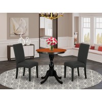 East West Furniture 3Piece Dinner Table Set Consist of Wood Dining Table and 2 Black Linen Fabric Parson Chairs with High Back