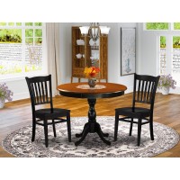 East West Furniture 3Pc Kitchen Table Set Contains a Mid Century Dining Table and 2 Dining Room Chairs with Slatted Back Blac