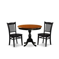 East West Furniture 3Pc Kitchen Table Set Contains a Mid Century Dining Table and 2 Dining Room Chairs with Slatted Back Blac