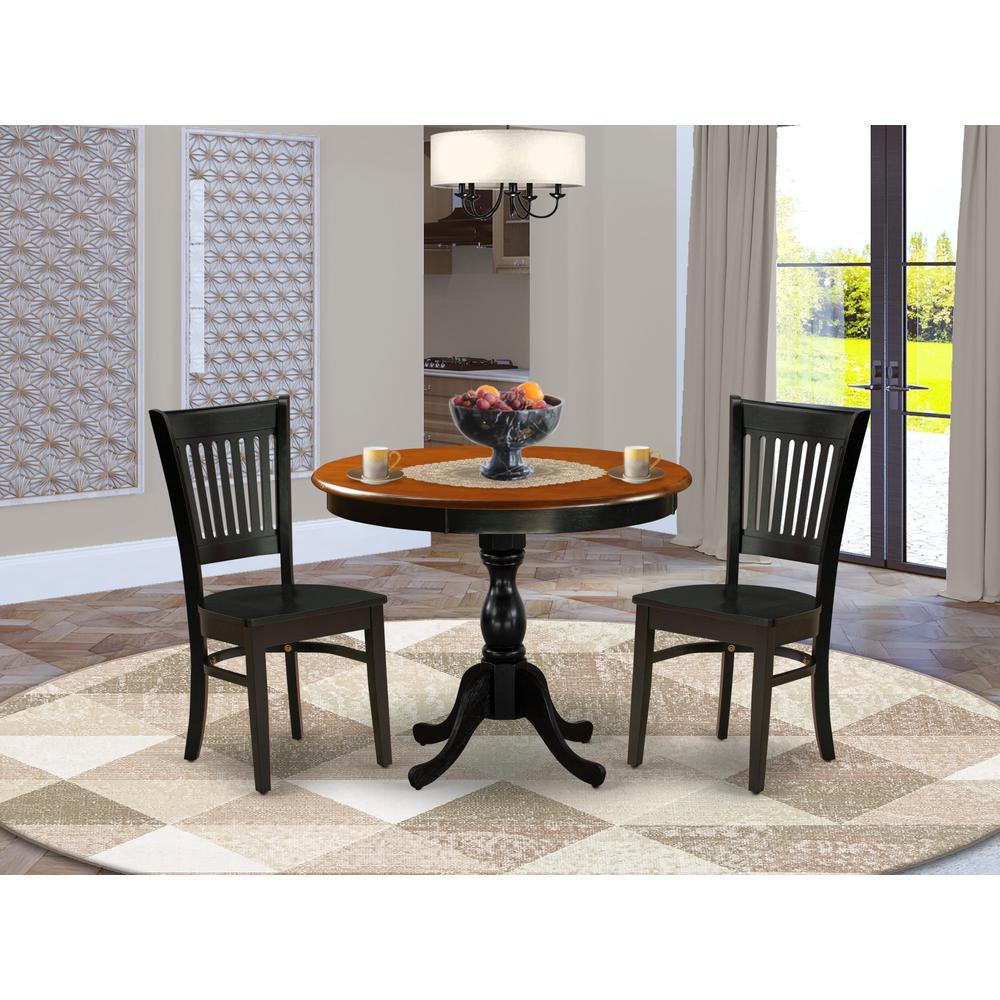 East West Furniture 3Piece Mid Century Dining Set Include a Modern Dining Table and 2 Dining Chairs with Slatted Back Black F