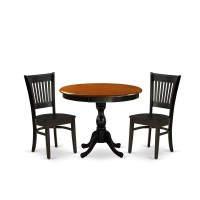 East West Furniture 3Piece Mid Century Dining Set Include a Modern Dining Table and 2 Dining Chairs with Slatted Back Black F