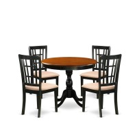 East West Furniture 5Piece Modern Dining Set Consists of a Mid Century Dining Table and 4 Linen Fabric Dinning Room Chairs with