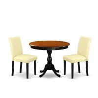 East West Furniture 3Pc Dining Room Set Consists of a Mid Century Dining Table and 2 Eggnog PU Leather Parsons Chairs with High