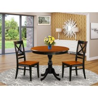 East West Furniture 3Piece Dining Set Contains a Modern Dining Table and 2 Dining Chairs with X Back Black Finish