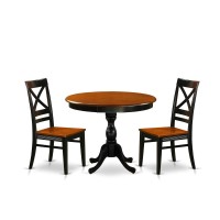 East West Furniture 3Piece Dining Set Contains a Modern Dining Table and 2 Dining Chairs with X Back Black Finish