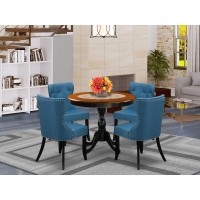 East West Furniture 5Piece Dining Table Set Contains a Mid Century Dining Table and 4 Blue Linen Fabric Midcentury Modern Dinin