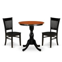 East West Furniture 3Piece Dinette Set Contains a Kitchen Table and 2 Dining Chairs with Slatted Back Black Finish