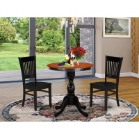 East West Furniture 3Piece Dinette Set Contains a Kitchen Table and 2 Dining Chairs with Slatted Back Black Finish