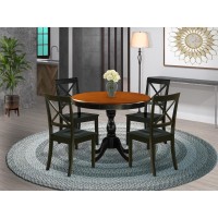 East West Furniture 5Piece Round Table Set Contains a Dinner Table and 4 Dining Room Chairs with XBack Black Finish